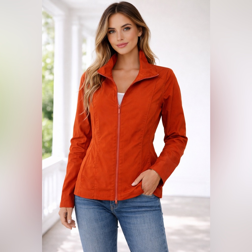 Lafayette 148 New York Orange Full Zip Casual Jacket Size 2